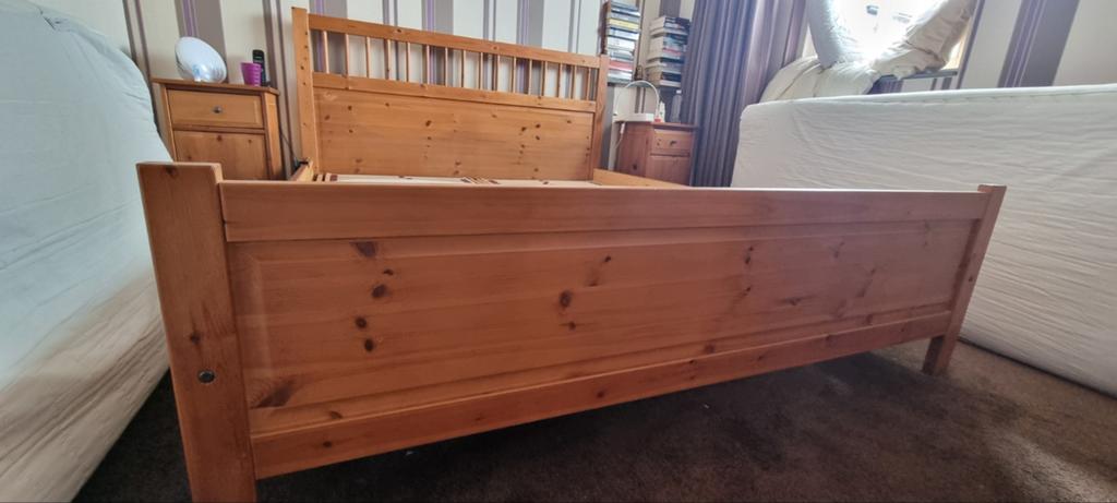 Houten tweepersoonsbed (160x200), Huis en Inrichting, Slaapkamer | Bedden, Ophalen, Gebruikt, Bruin, Tweepersoons