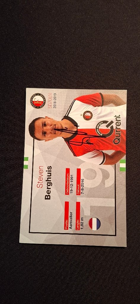 Spelerskaart met handtekening; Steven Berghuis # Feyenoord, Verzamelen, Ophalen of Verzenden, Nieuw, Feyenoord, Spelerskaart