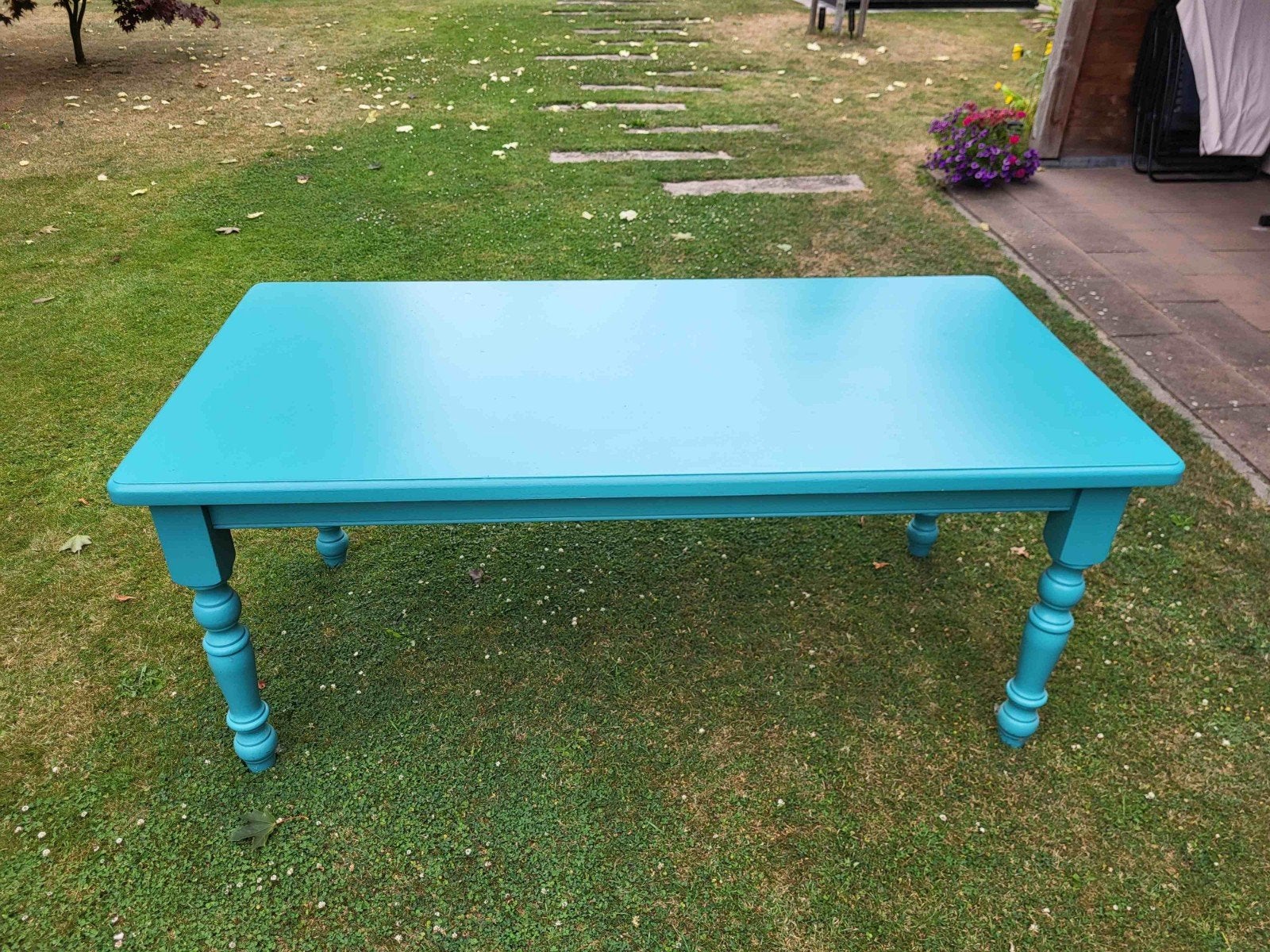 eettafel blauw, Ophalen, Gebruikt, Hout grenen geverfd blauw, 50 tot 100 cm