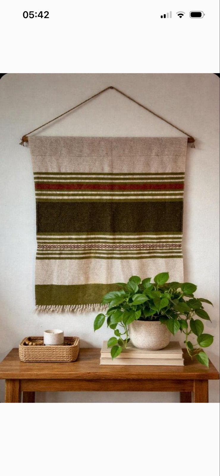 Vintage wandkleed 81x109 cm - Groen, bruin, beige, Gebruikt, Ophalen of Verzenden, Handgemaakt, Meerkleurig
