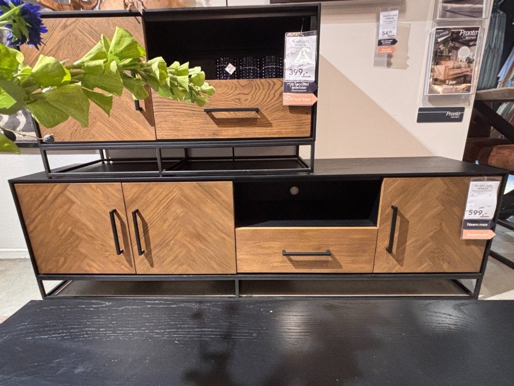 Tv-Meubel Vinito - naturel /zwart - Pronto Wonen, Huis en Inrichting, Niet ingevuld, Niet ingevuld, Niet ingevuld
