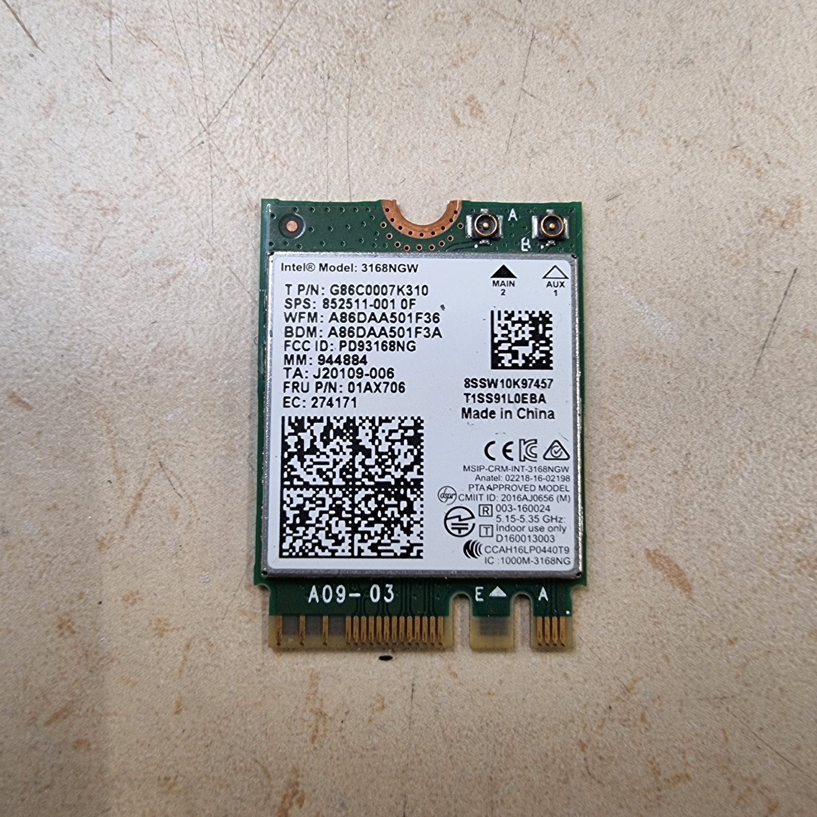 Intel Dual Band Wireless-AC 3168NGW WiFi Bluetooth Kaart, Ophalen of Verzenden