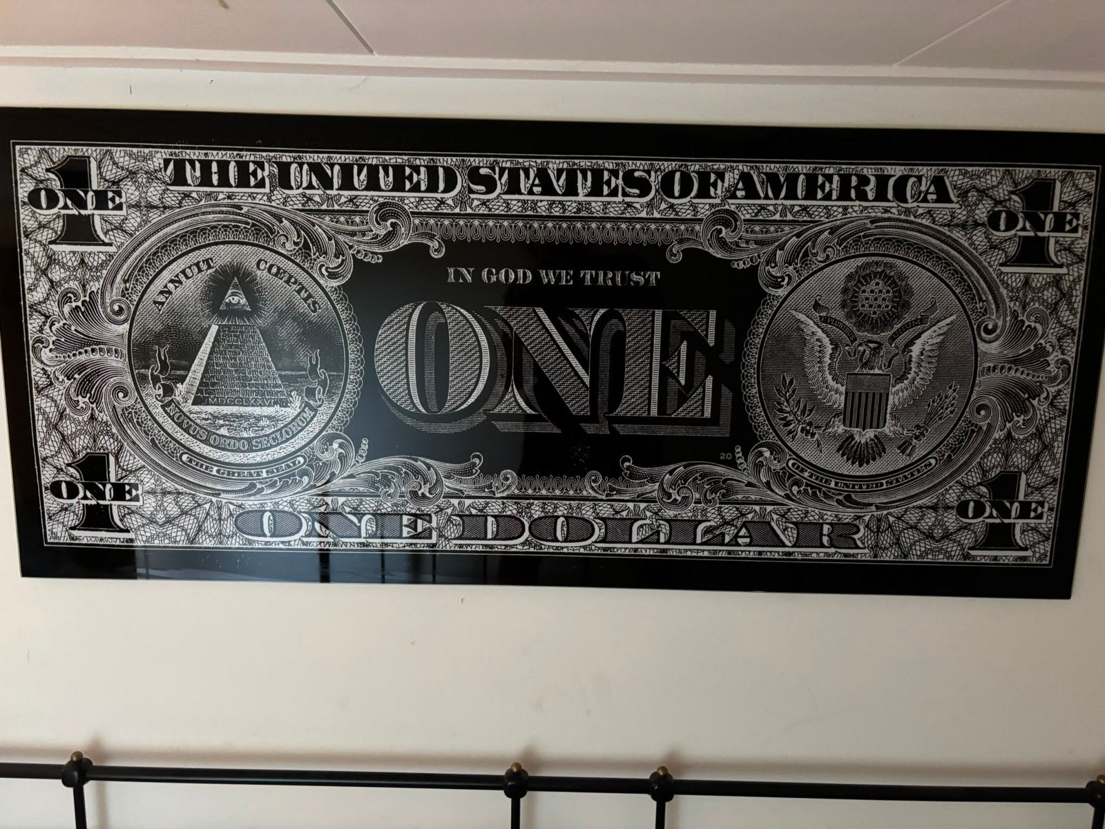 Amerikaanse dollar glas schilderij, Ophalen, Glas, Overige technieken, Overig onderwerp