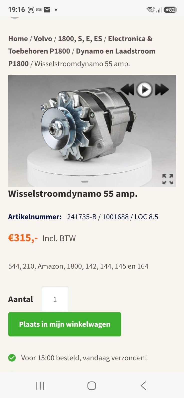 Nieuwe Wisselstroomdynamo 55A voor diverse Volvo modellen, Auto-onderdelen, Motor en Toebehoren, Ophalen of Verzenden