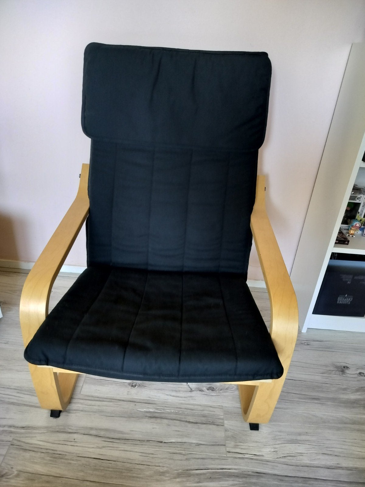 Ikea Poäng stoel zwarte kussens, Ophalen, Gebruikt, Zwart, Stof