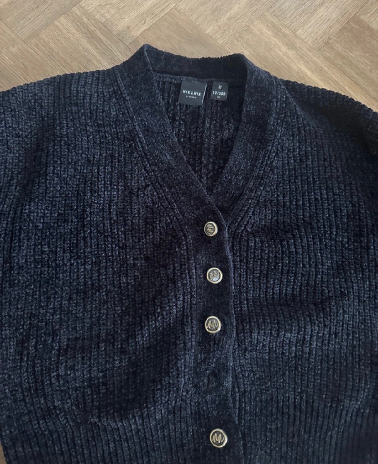 NIK&NIK Zwart Chenille Vest Maat 12/152, Kinderen en Baby's, Ophalen of Verzenden, Zo goed als nieuw