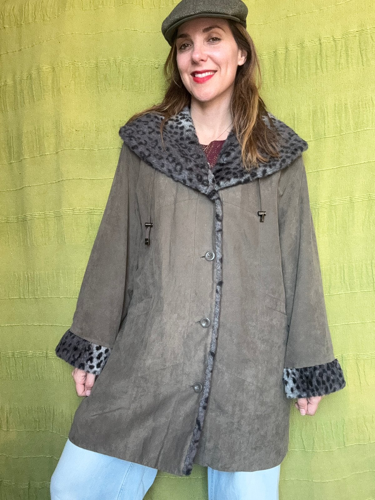 Vintage jas / winterjas - bontje - panter - baggy, Kleding | Dames, Jassen | Winter, Hgv, Ophalen of Verzenden, Maat 34 (XS) of kleiner