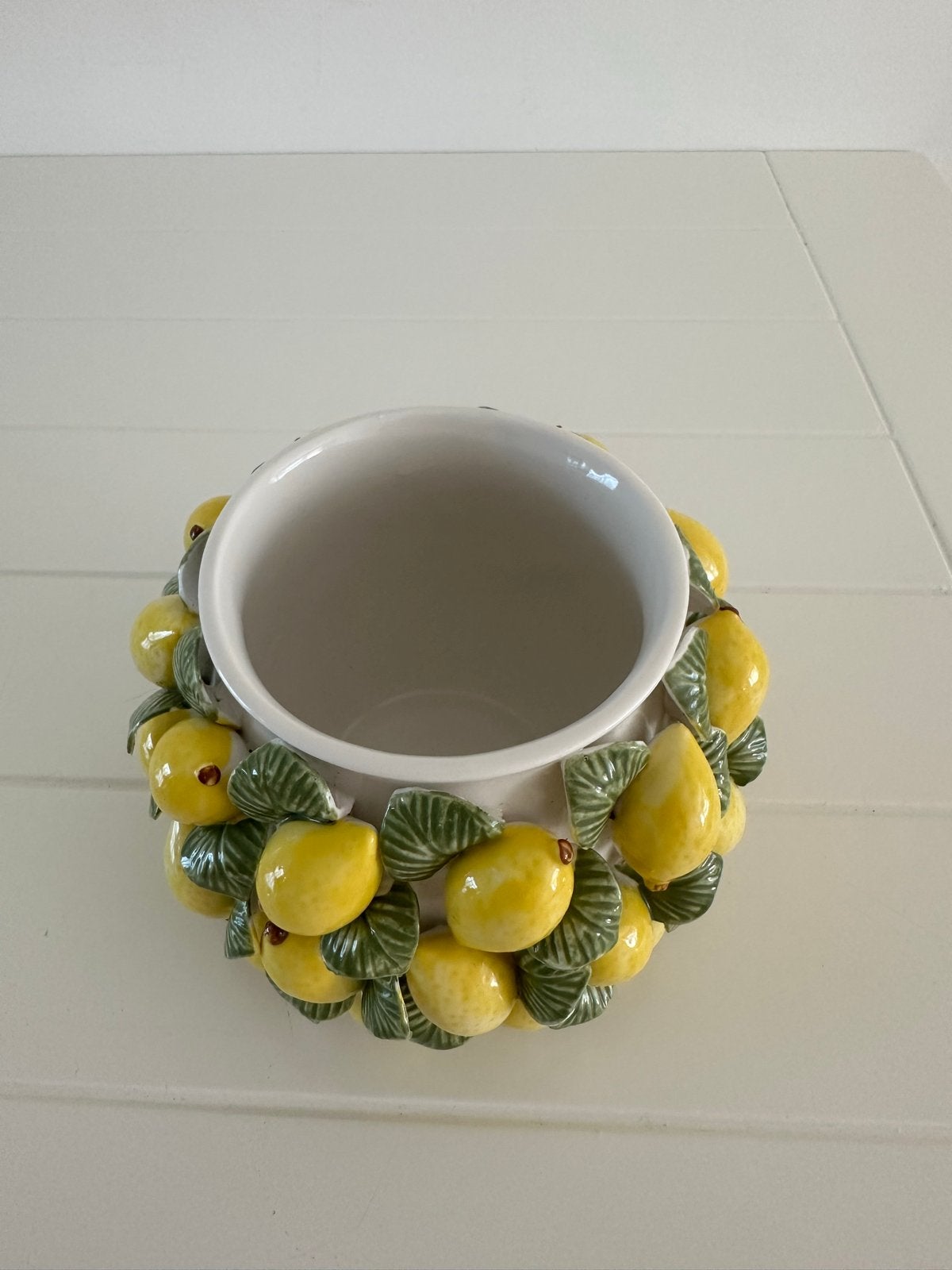 Keramieken pot met citroenen, in uitstekende staat, Ophalen, Gebruikt, Geel
