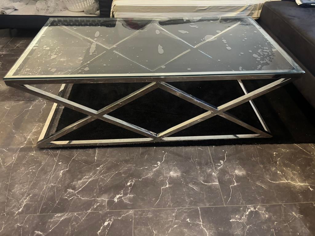 Salontafel rechthoek zilver kleurig, 100 tot 150 cm, Zo goed als nieuw, Rechthoekig, 50 tot 100 cm