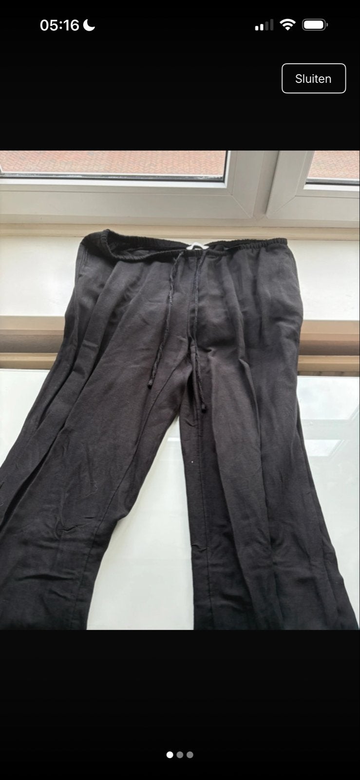 Zwarte linnen blend broek met wijde pijpen, Zwart, Maat 42/44 (L), Ophalen of Verzenden, Lang