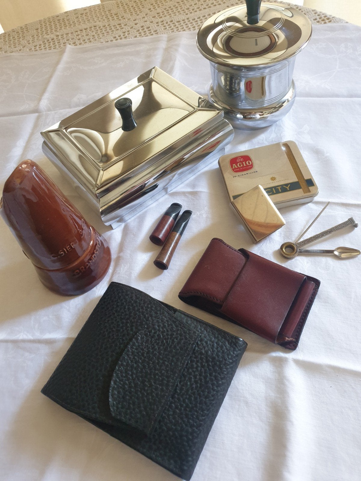 Lot vintage Art Deco rokersartikelen, Ophalen, Gebruikt, Tabaksdoos of Verpakking