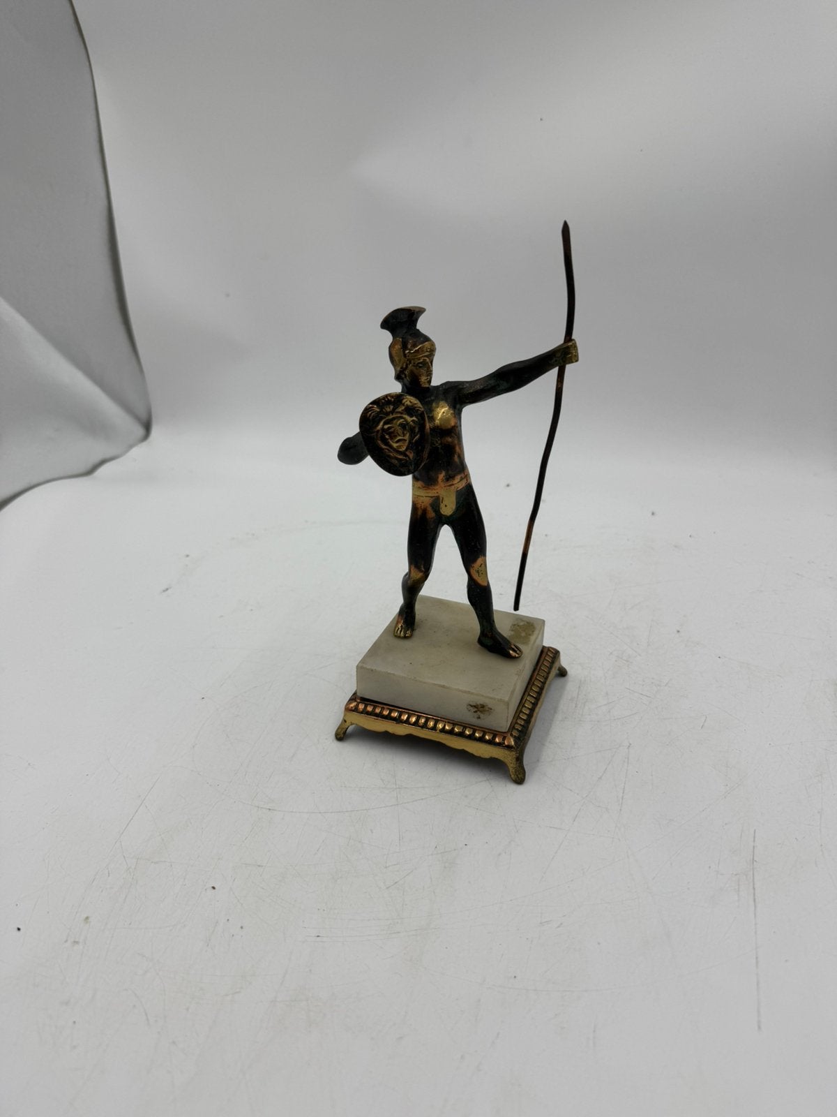 Antiek/Vintage Beeld Griekse Krijger op Marmeren Voet, Ophalen of Verzenden, Beeld