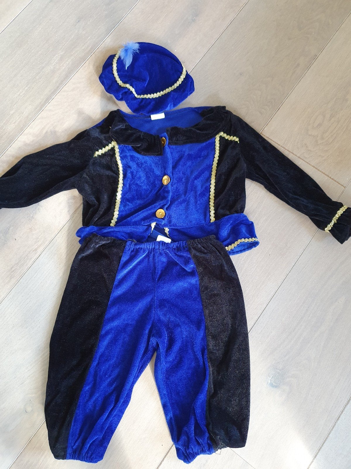 Prins/Piet kostuum blauw/zwart, 4-5 jarige, Ophalen of Verzenden, Zo goed als nieuw, 110 t/m 116, Jongen of Meisje