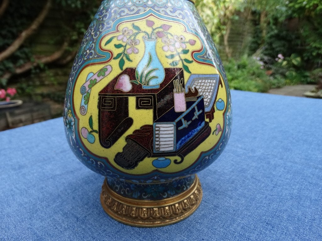 China, Chinese vaas, buikvaas, cloisonné i.z.g.s. verguld, Antiek en Kunst, Ophalen of Verzenden