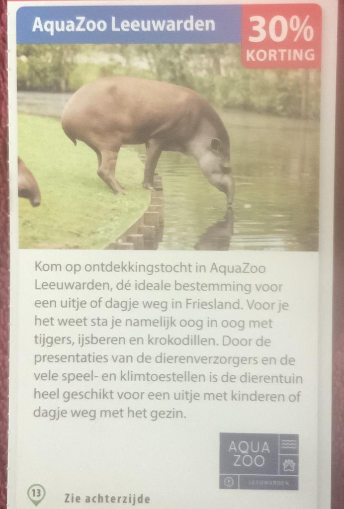 AquaZoo Dierentuin Leeuwarden Voordeelbon, Drie personen of meer, Dierentuinbon