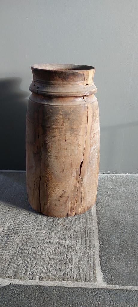 Nepalese houten kruik, hoffz stijl, Huis en Inrichting, Woonaccessoires | Vazen, Ophalen, Overige kleuren, Overige materialen