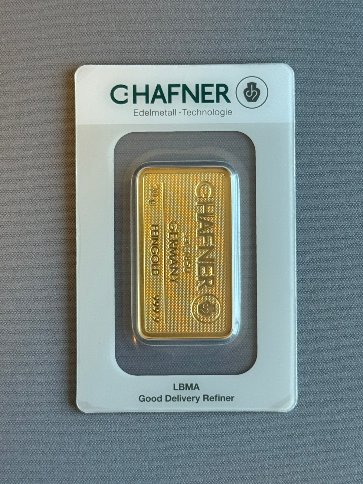 20 gram C Hafner goudbaar, Ophalen, Goud