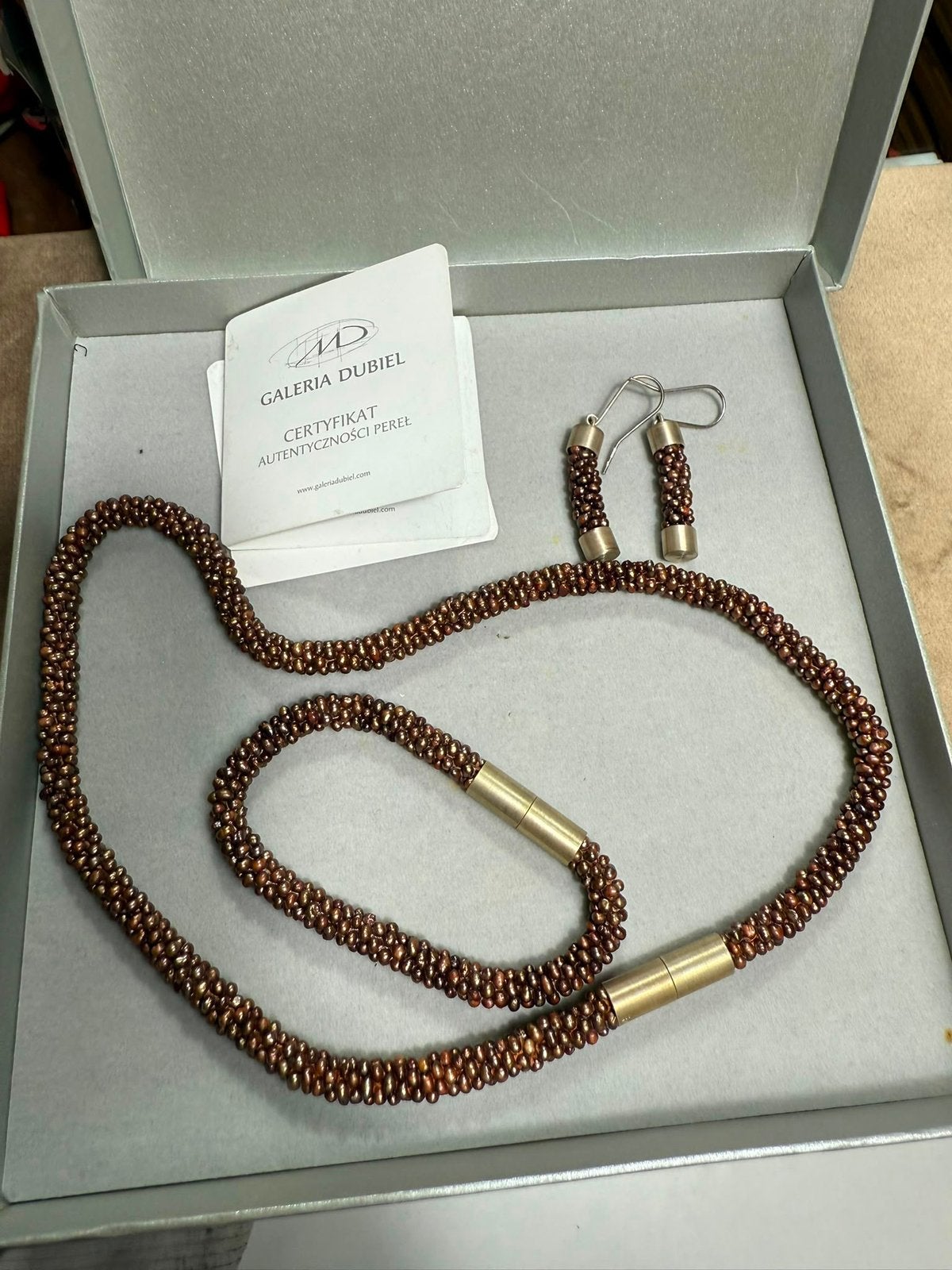 Real pearls Bracelet, necklace and earrings, Ophalen of Verzenden, Zo goed als nieuw, Bruin