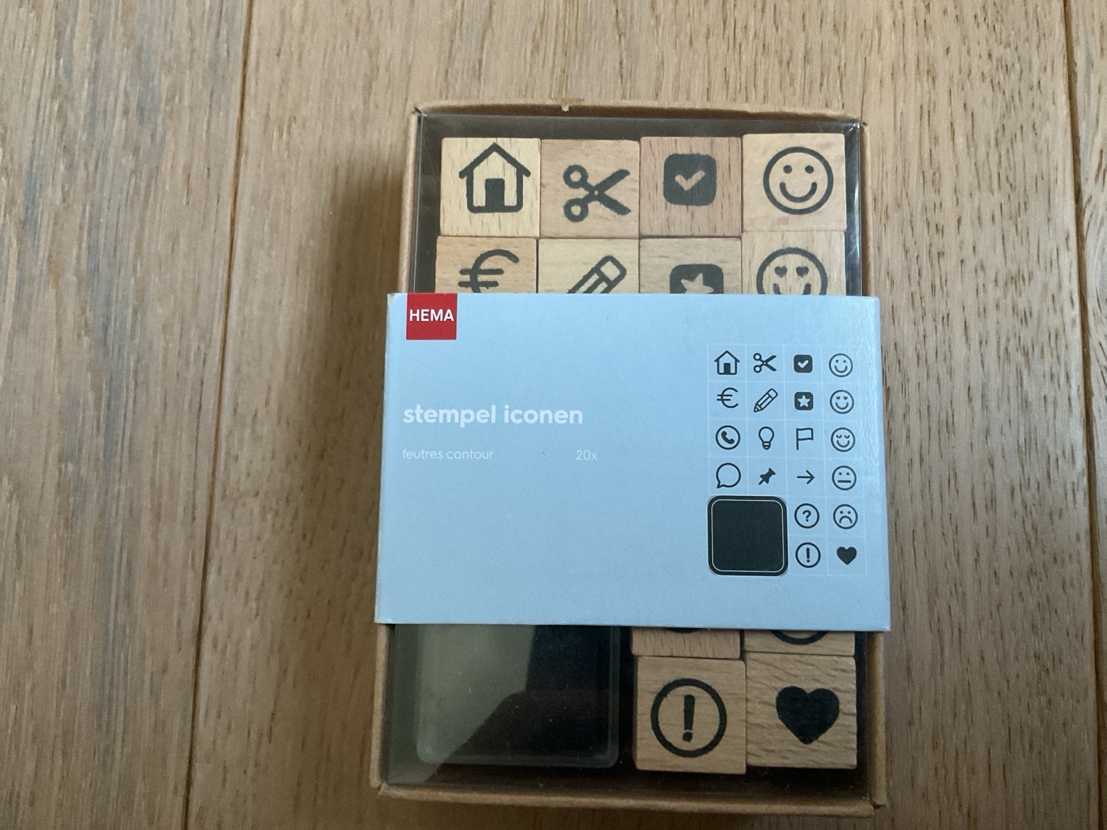 Nieuwe HEMA stempelset met iconen - 10x8 cm, Ophalen of Verzenden, Nieuw, Houten stempel