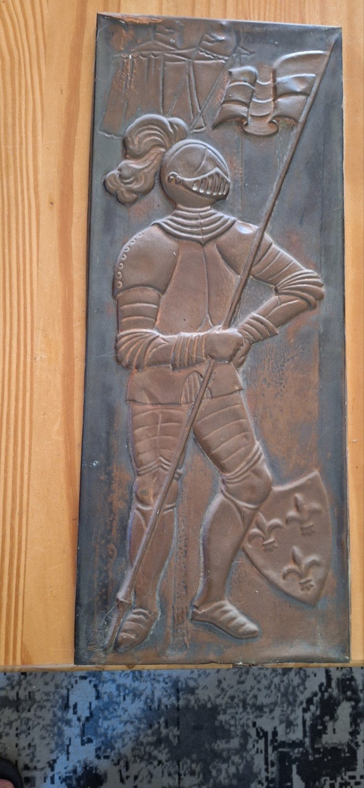 Koperen Ridder Reliëf - Wanddecoratie, Antiek en Kunst, Ophalen