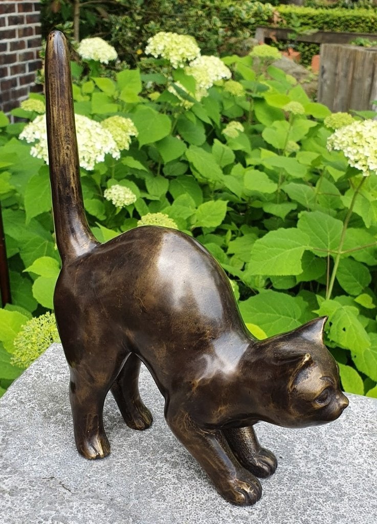 POES DIE SCHRIKT / bronzen dierenbeeld / KAT, Ophalen of Verzenden, Nieuw, Hond of Kat, Beeldje of Figuurtje