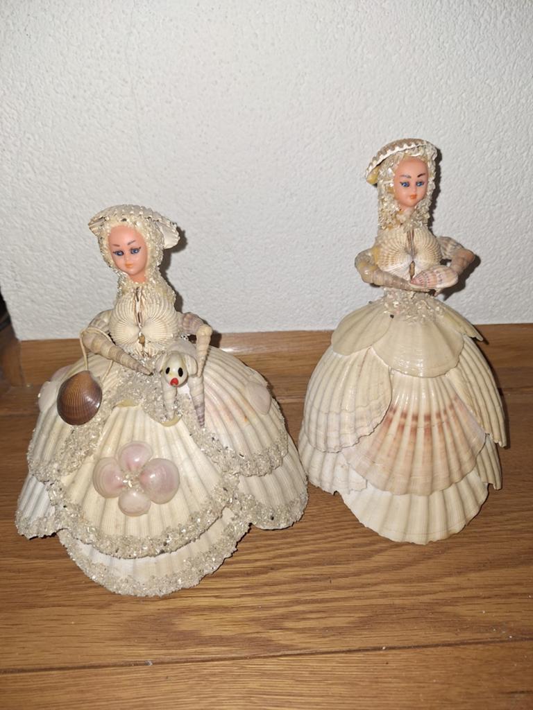 2 Vintage Schelpen Poppen - Handgemaakte Decoratie, Ophalen of Verzenden