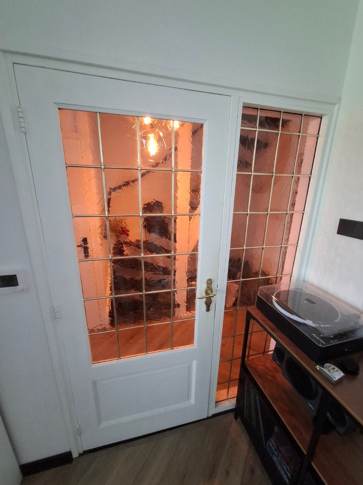 Klassieke binnendeur met kozijn en zijlicht – glas-in-lood, Ophalen, Glas, Binnendeur, 200 tot 215 cm