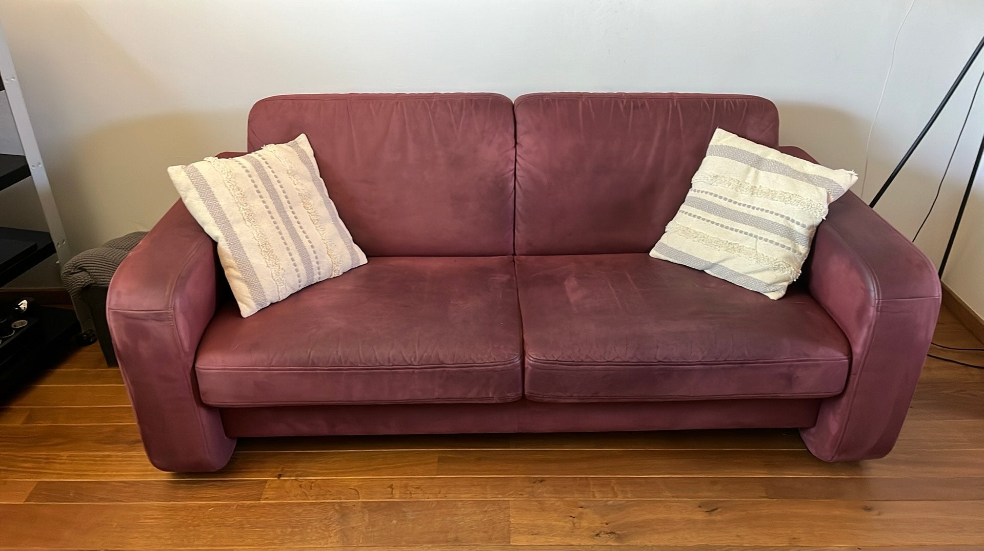 Mooie oud roze alcantara 2- 1/2 zitsbank evt met beige hoes, Ophalen, Gebruikt, 150 tot 200 cm, Tweepersoons