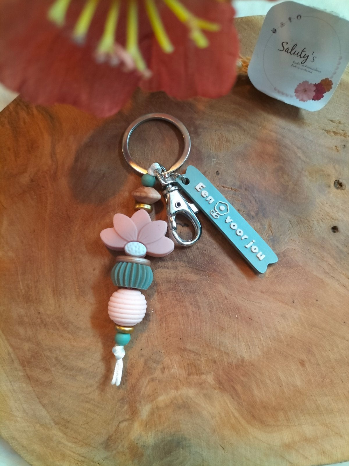 Bedankje/cadeautje • sleutelhanger 'Een bloemetje voor jou, Verzamelen, Dier of Natuur, Nieuw, Ophalen of Verzenden, Saluty's kinder- en kraamcadeaus
