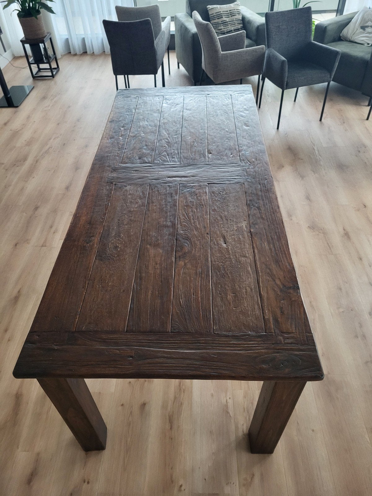 Robuuste eettafel 220x95 cm, Ophalen, Gebruikt, 200 cm of meer, 50 tot 100 cm
