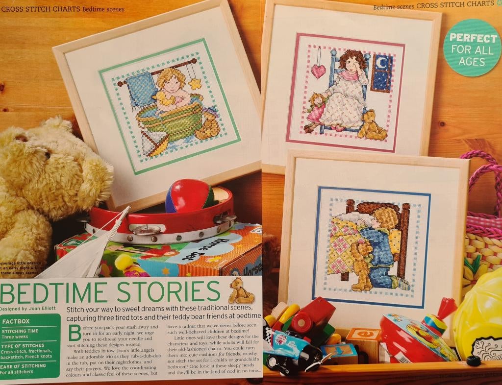 Teddybeer Bedtime story 3 borduurpatronen, Ophalen, Nieuw, Handborduren, Patroon