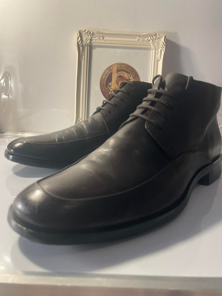 Van Woensel Donkerbruin Leren Chukka Boots EU 44 Zeer Goed, Bruin, Boots, Ophalen of Verzenden, Zo goed als nieuw