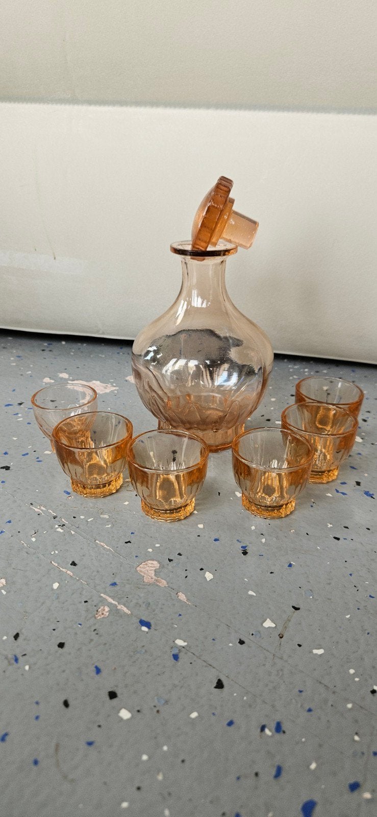 Vintage glaasjes set met karaf - Roze glas, Ophalen of Verzenden