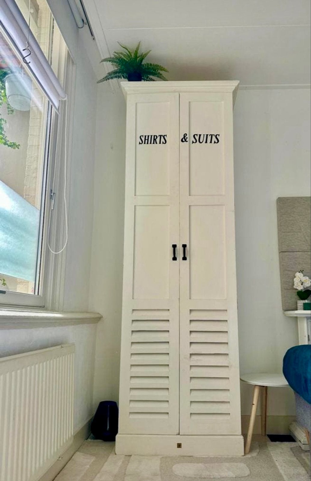 Witte kledingkast Rivièra Maison met lades en hangruimte, Huis en Inrichting, Ophalen, Gebruikt, 200 cm of meer, 50 tot 100 cm