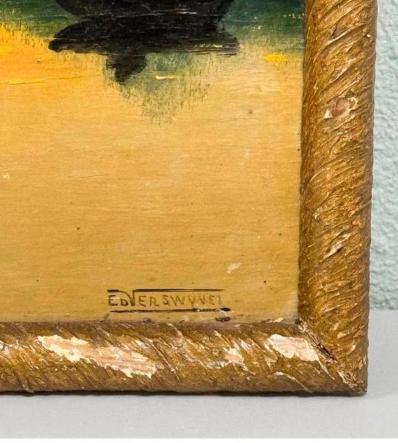 EDVER SWYVEL - Schilderij landschaps scène zonsondergang, Antiek en Kunst, Ophalen of Verzenden, Landschap