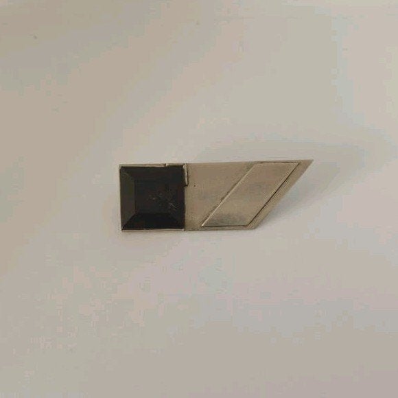 Vintage Modernistische Broche met Zwarte Steen, Ophalen of Verzenden, Zwart, Overige materialen