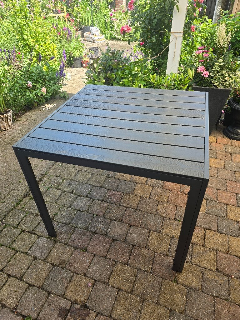 Tuintafel stalen met hout 90x90x80cm, Tuin en Terras, Tuintafels, Ophalen, Zo goed als nieuw, Vierkant, Hout