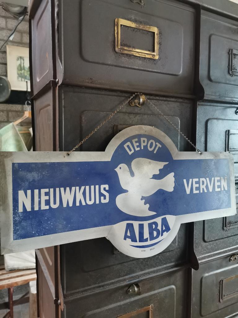Oud reclame bord Alba verven, Verzamelen, Ophalen, Gebruikt, Reclamebord