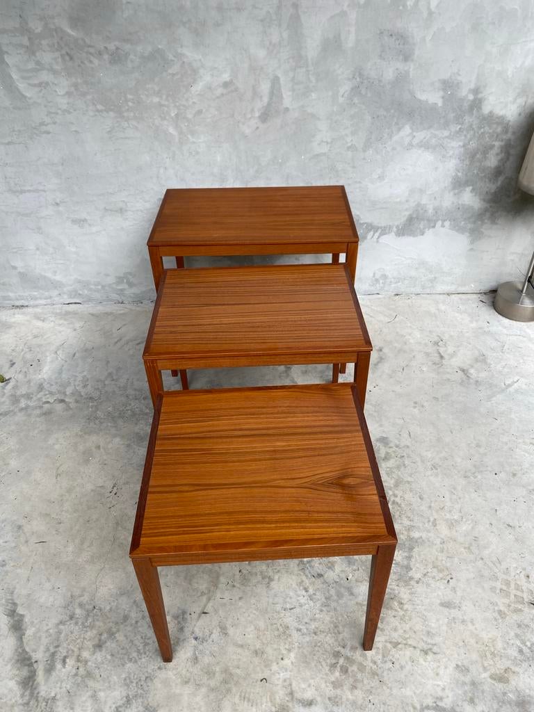 Bent silberg retro teak houten tafeltjes, miniset, Huis en Inrichting, Tafels | Bijzettafels, Ophalen, Gebruikt, Rechthoekig