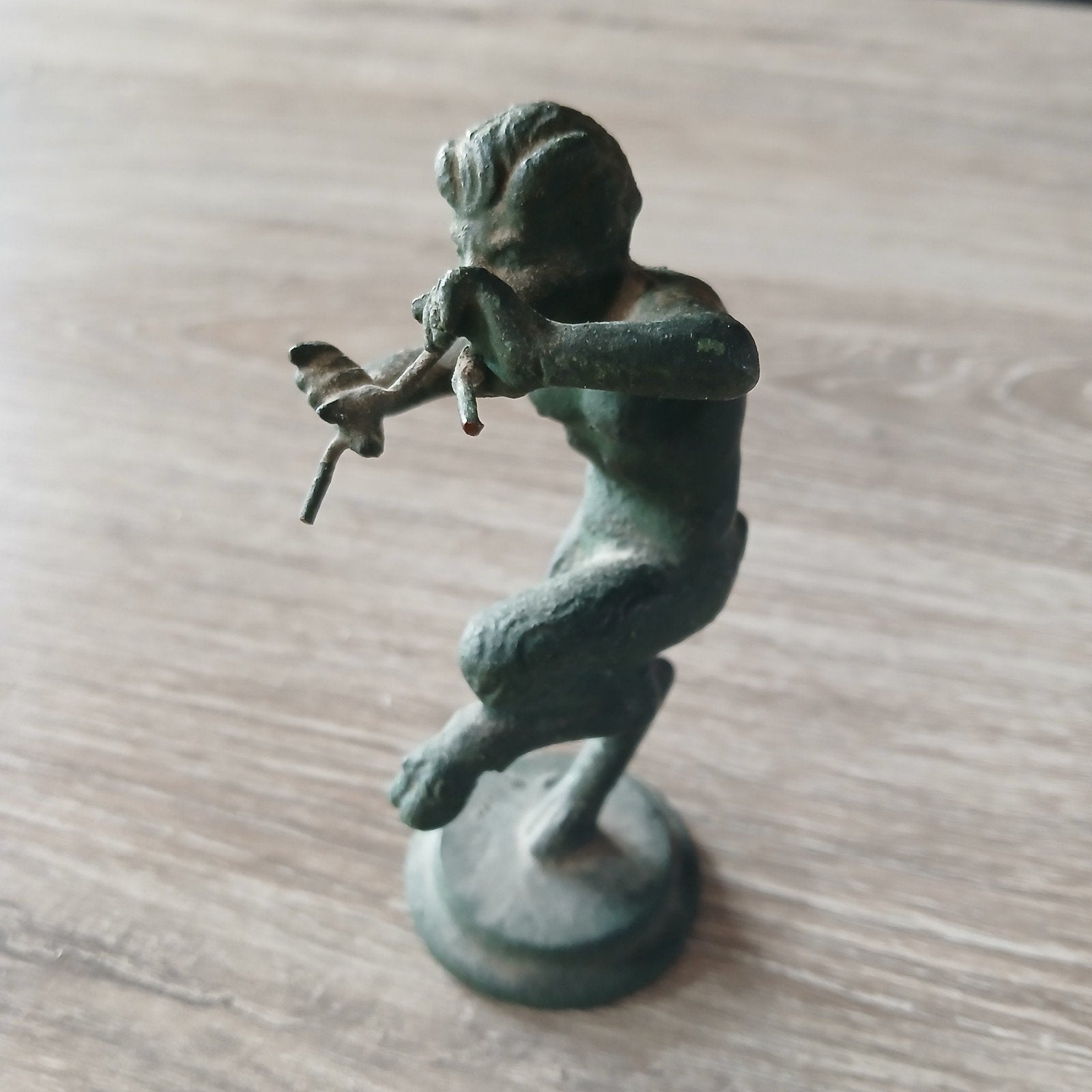Bronzen beeldje van Pan met fluit - Klassieke stijl, Minder dan 20 cm, Gepatineerd, Ophalen of Verzenden, Brons