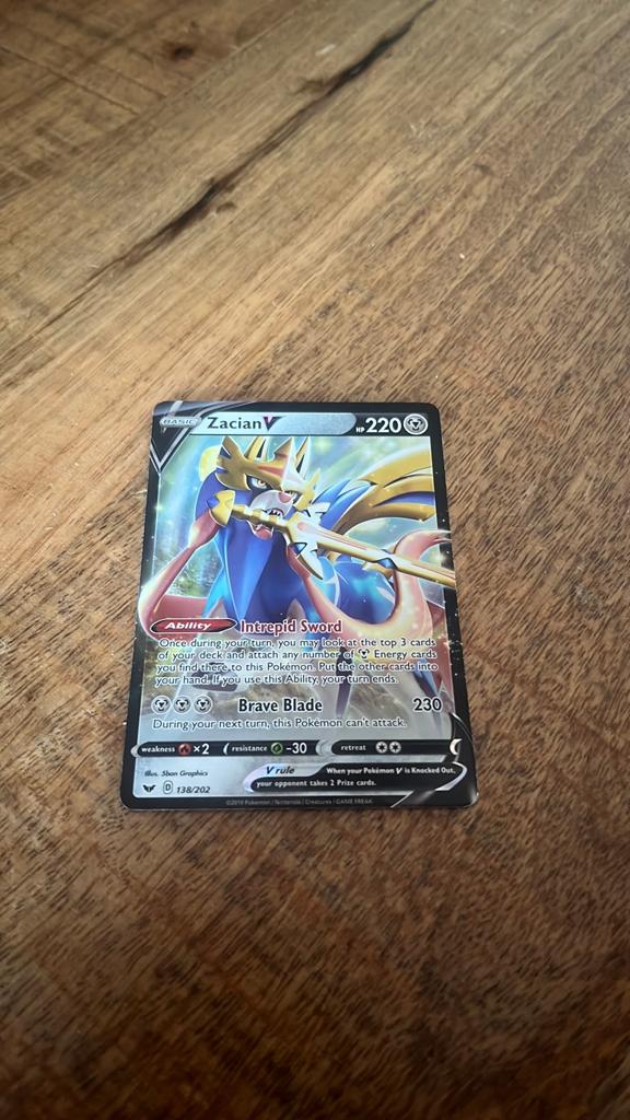 Zacian V pokemon kaart, Ophalen of Verzenden, Zo goed als nieuw, Losse kaart