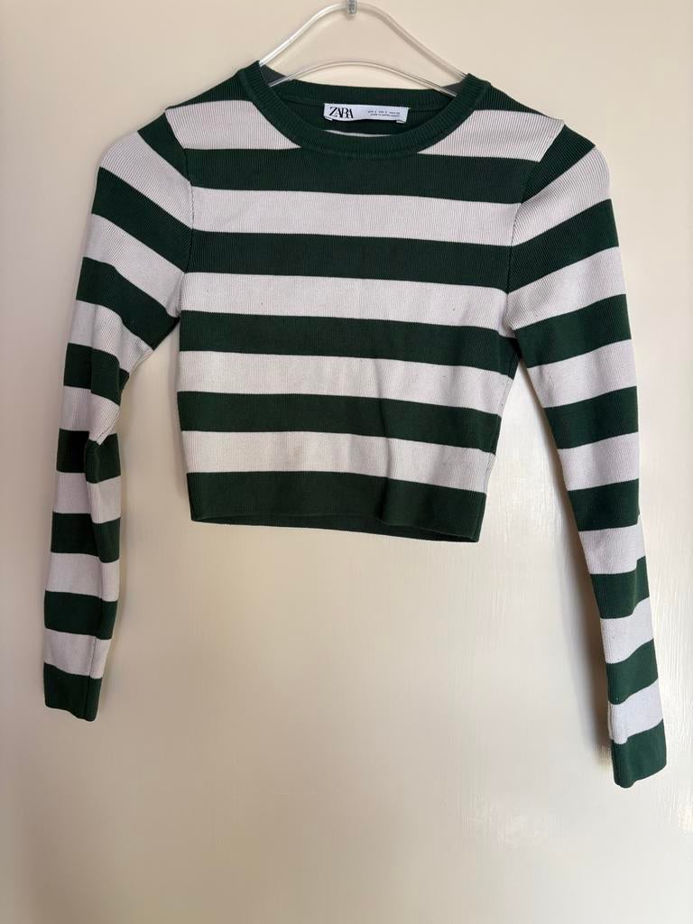 Zara gestreepte crop top groen/wit maat S, Ophalen of Verzenden, Zo goed als nieuw, Maat 36 (S), Groen