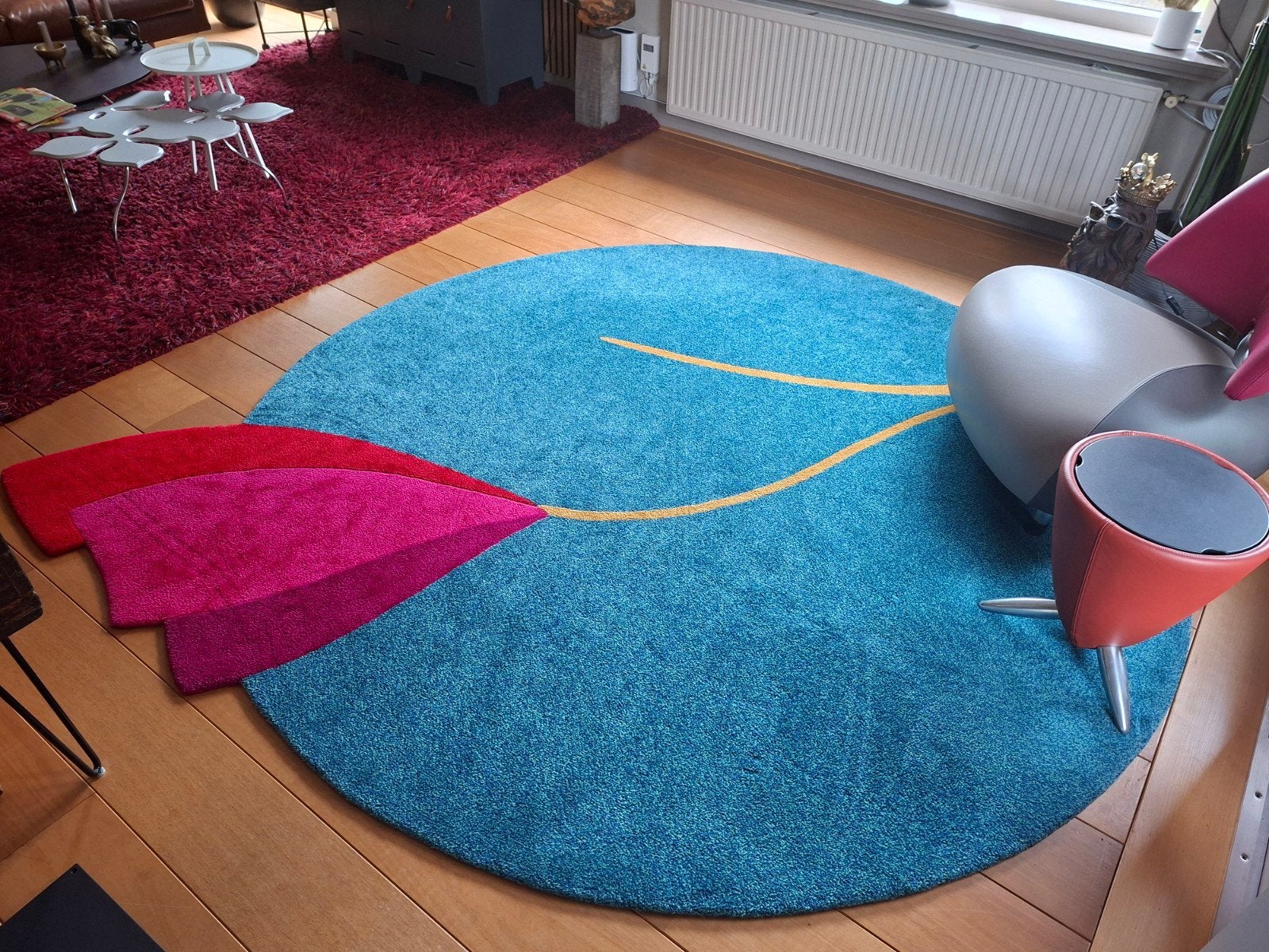 Kinast wollen vloerkleed - Rond met bloemmotief, Blauw, Rond, 200 cm of meer, Ophalen of Verzenden