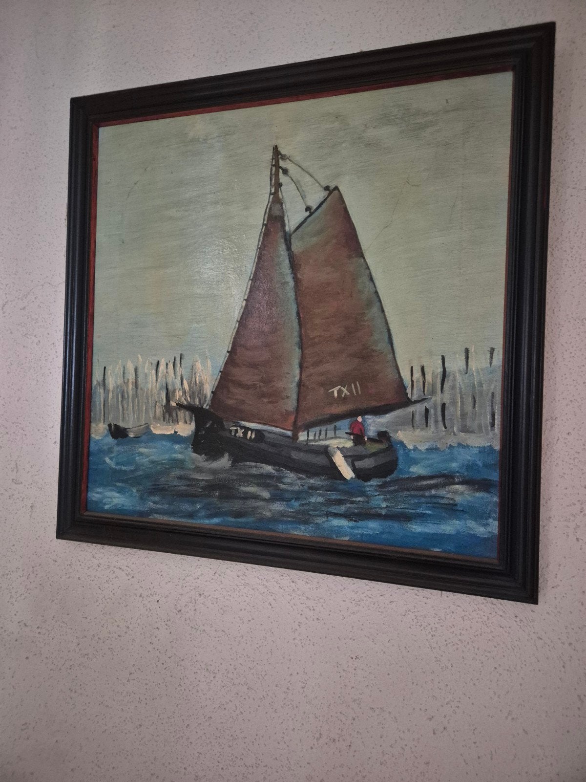 Klassiek olieverfschilderij Texelse Vissersblazer TX 11, Antiek en Kunst, Ophalen of Verzenden, Oud hollands, Maritiem / water