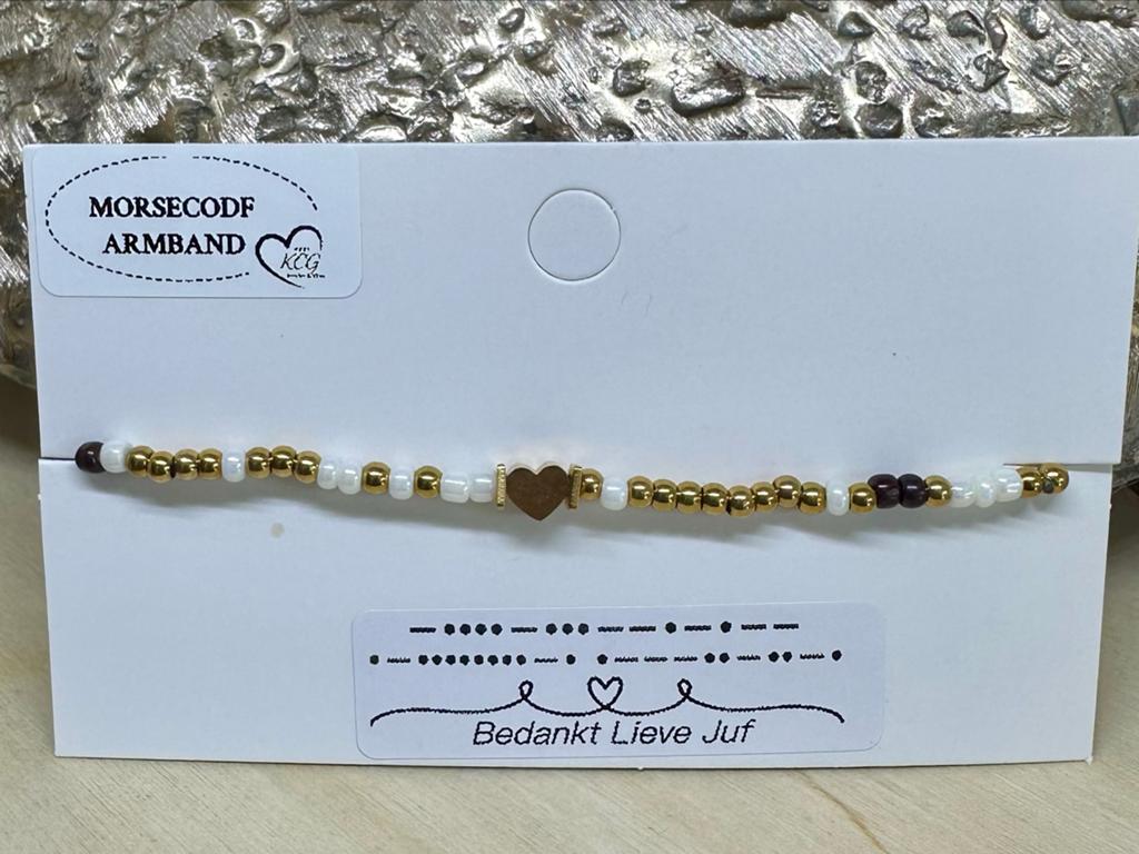 Armband 'Bedankt Lieve Juf' -  stainless steel goud/zilver, Nieuw, Ophalen of Verzenden, Met bedels of kralen, Overige kleuren