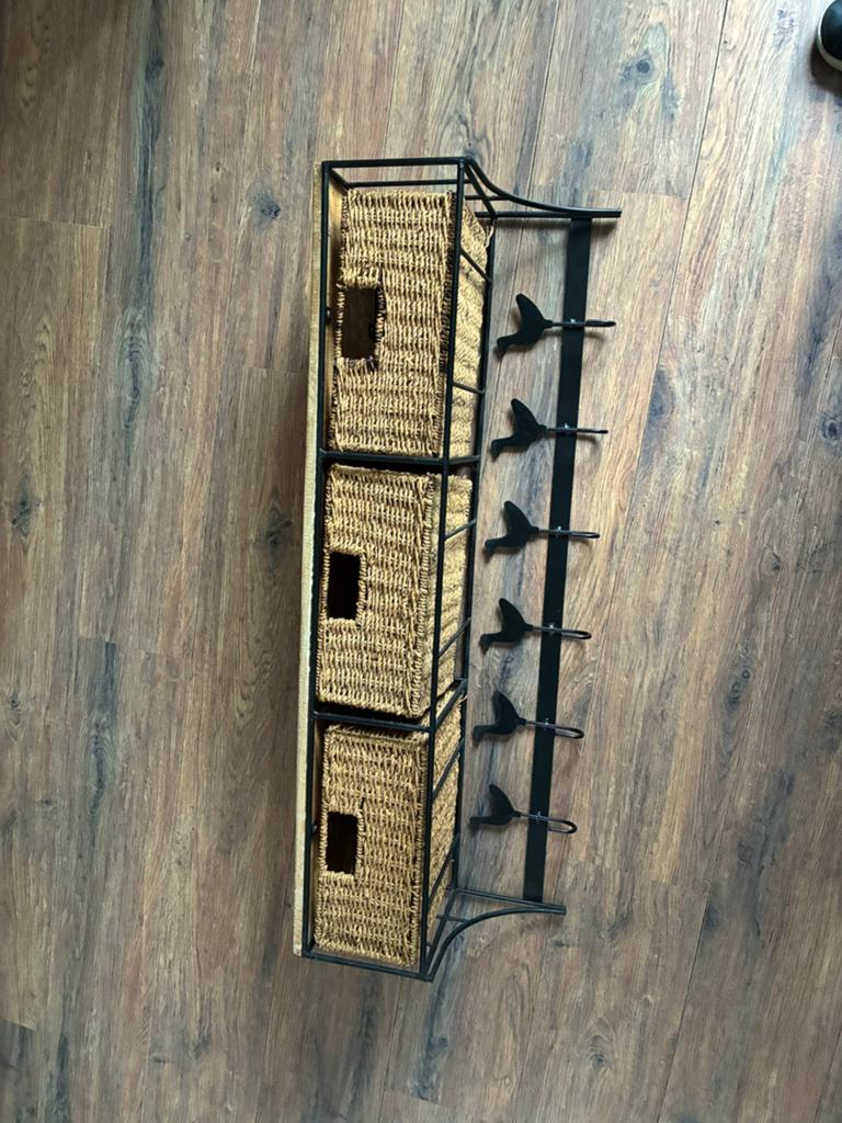 Kapstok 6 haken en 3 mandjes, Huis en Inrichting, Woonaccessoires | Kapstokken, Gebruikt, Minder dan 100 cm, Hout, Ophalen