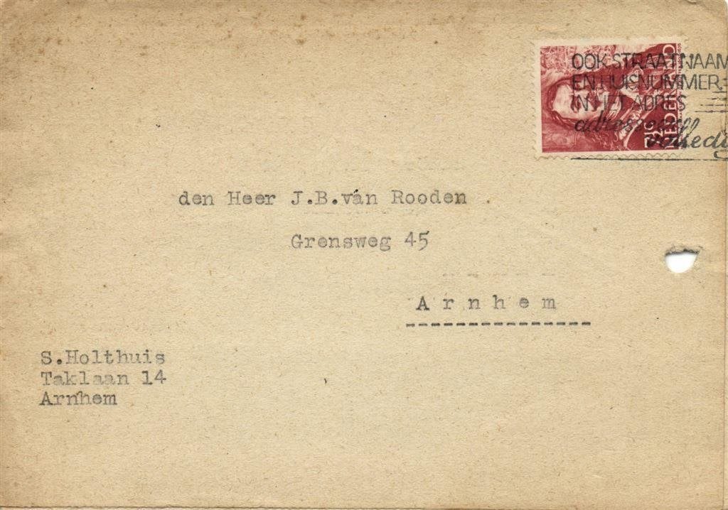 S. Holthuis, Arnhem - 08.1945 - briefkaart, Ophalen of Verzenden, Briefkaart