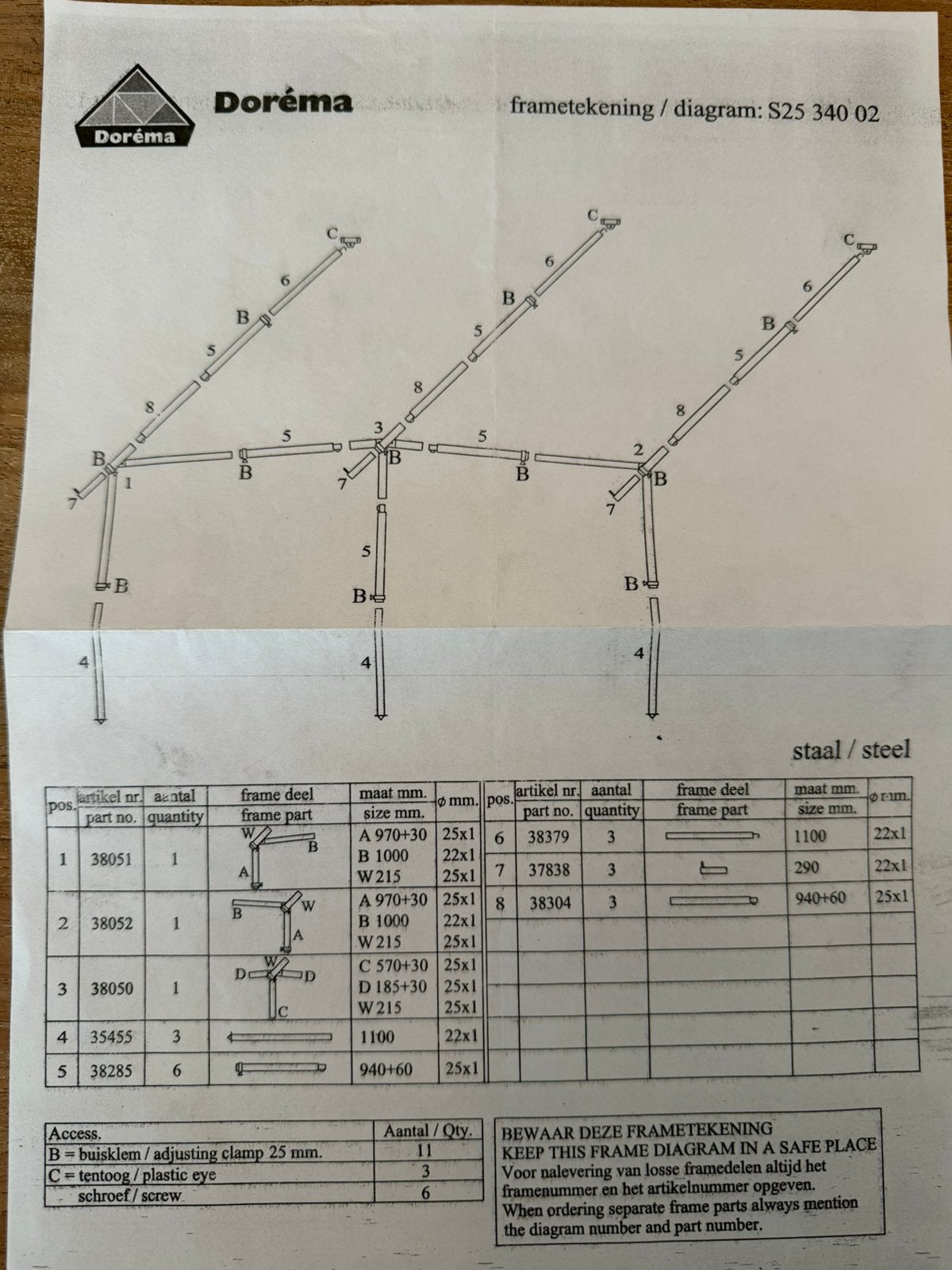 Voortentframe Dorema aluminium 25 mm maat 4-9, Caravans en Kamperen, Ophalen, Zo goed als nieuw