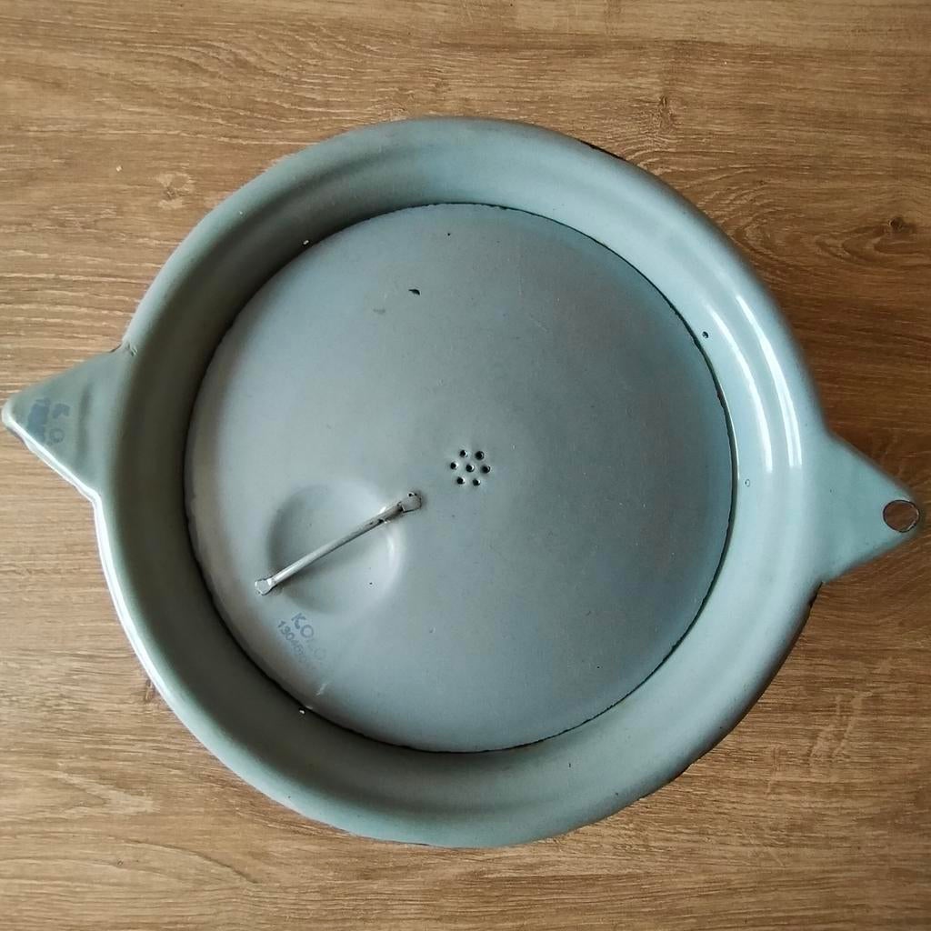 EMAILLE GRIJSE VERGIET MET DEKSEL., Antiek en Kunst, Antiek | Emaille, Ophalen of Verzenden