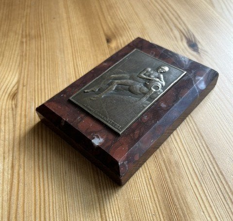 Presse Papier met Bronzen Plaquette, Ophalen of Verzenden, Brons